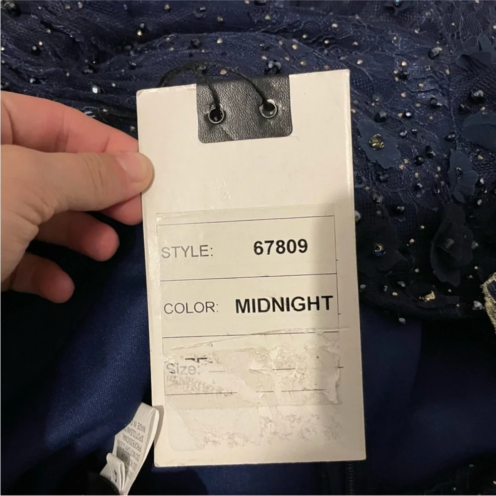 Mac Duggal 67809 Lace Floral Low V-neck Cocktail Midi Dress Gown Midnight 4 - Picture 9 of 10